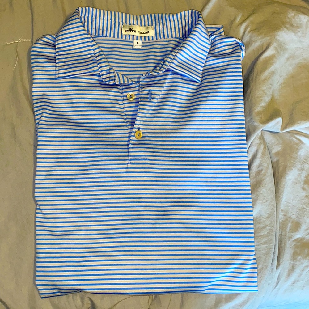 Great condition. Worn about 3 times, size Large blue and grey stripes.
